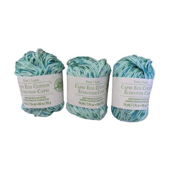 Capri Eco Cotton Yarn (3) Pk Recycled Cotton "Aquamarine Speckle" New - Picture 1 of 1